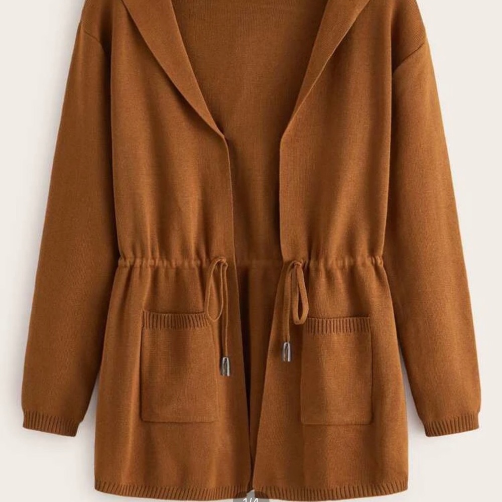 Drawstring waist Hooded Cardigan